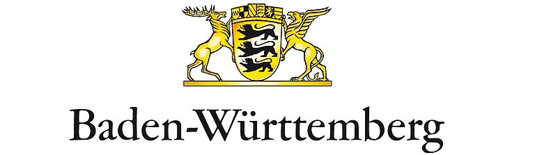 Großes Landeswappen Baden-Württembergs mit dem Schriftzug Baden-Wüerttemberg.