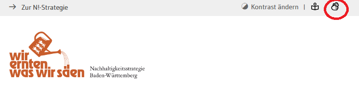 Der Screenshot zeigt den oberen Bereich der Website, auf dem das Hände-Symbol eingekringelt ist