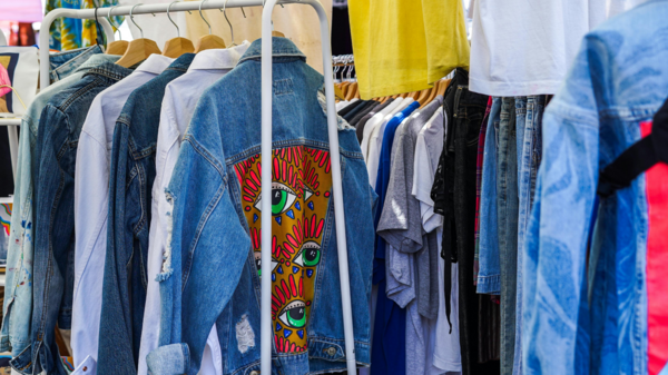 Mehrere Kleidungsstücke hängen auf einer Kleiderstange