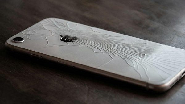 Handy mit vielen Rissen liegt auf dem Tisch